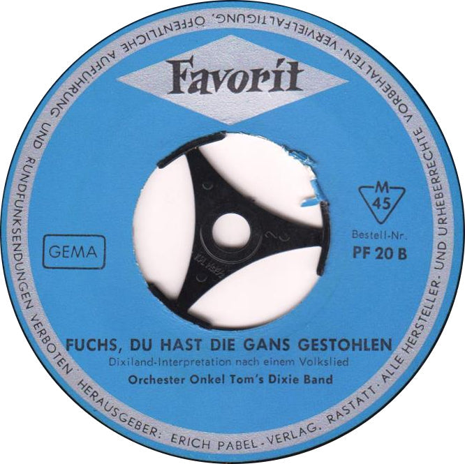 Orchester Onkel Tom’s Dixie Band - Muss I Den Zum Studtele Hinaus 03358 Vinyl Singles Vinyl Goed / Hoes Goed