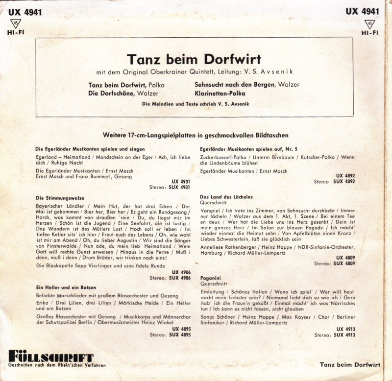 Original Oberkrainer Quintett - Tanz Beim Dorfwirt Nr. 1 33679 Vinyl Singles EP Vinyl Goed / Hoes Goed