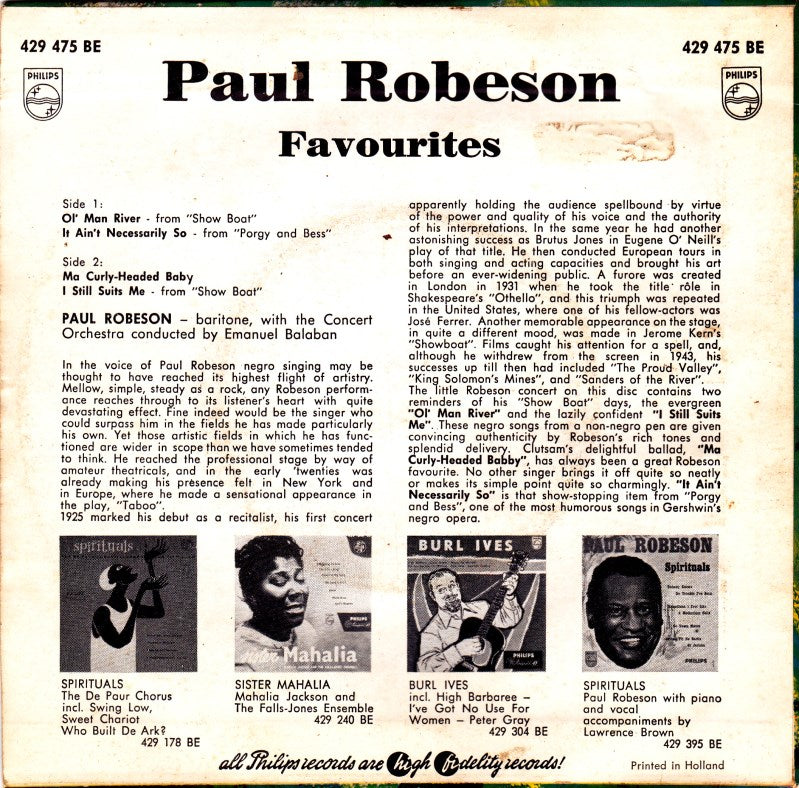 Paul Robeson - Favourites 14409 Vinyl Singles EP Vinyl Goed / Hoes Goed