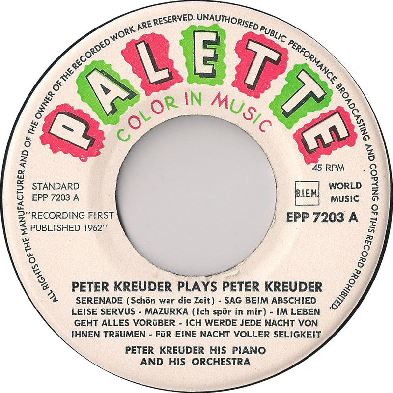 Peter Kreuder - Plays Peter Kreuder 17013 Vinyl Singles EP Vinyl Goed / Hoes Goed