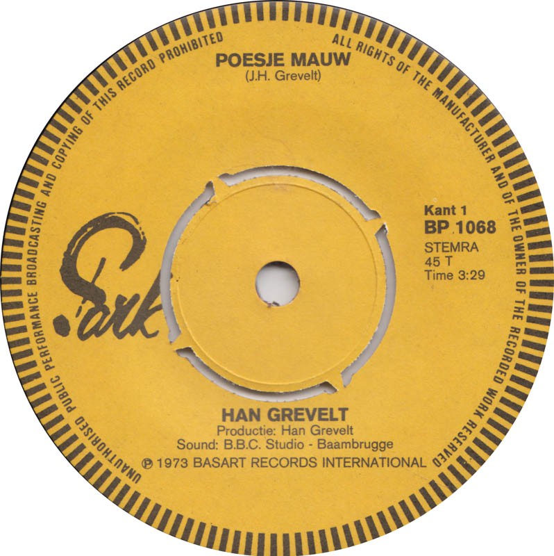 Han Grevelt - Poesje Mauw 18103 Vinyl Singles Vinyl Goed / Hoes Goed