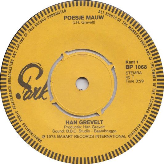 Han Grevelt - Poesje Mauw 18103 Vinyl Singles Vinyl Goed / Hoes Goed