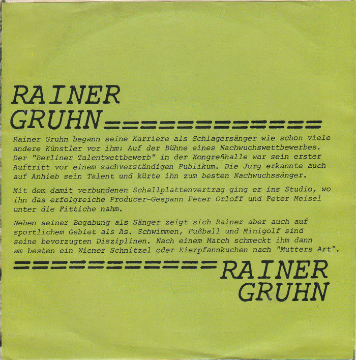 Rainer Gruhn - Verbotene Turen 09575 Vinyl Singles Vinyl Goed / Hoes Goed
