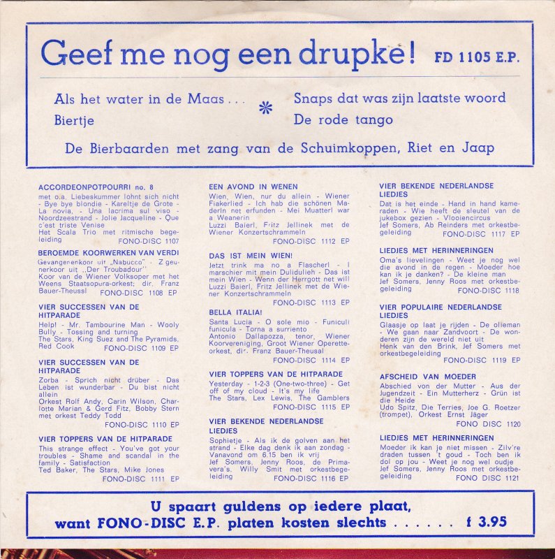 Riet En Jaap, De Bierbaarden - Geef Me Nog Een drupke! 37863 Vinyl Singles EP Vinyl Goed / Hoes Goed