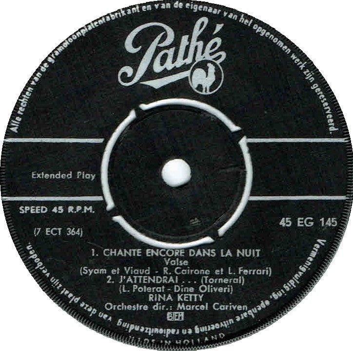 Rina Ketty – Chante Encore Dans La Nuit 29548 Vinyl Singles EP Vinyl Goed / Hoes Goed