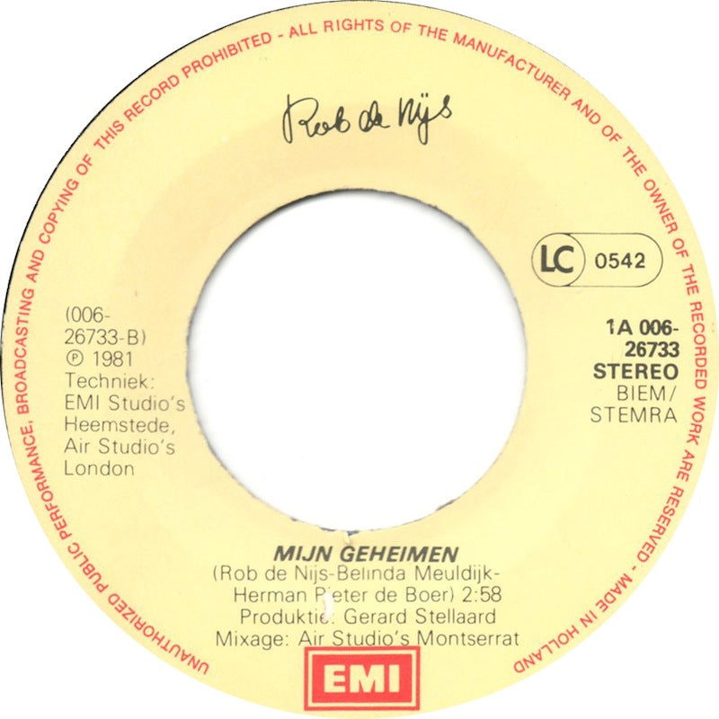 Rob de Nijs - Dat Is Alles 26812 Vinyl Singles Vinyl Goed / Hoes Goed