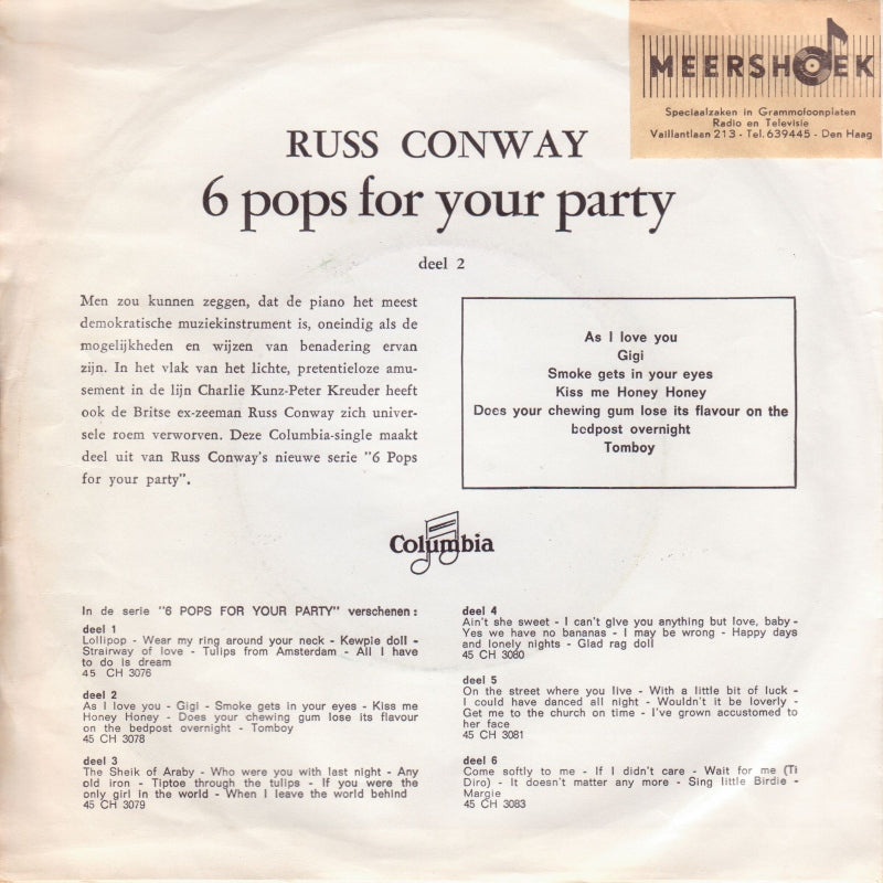 Russ Conway - 6 Pops For Party 2 13595 Vinyl Singles Vinyl Goed / Hoes Goed