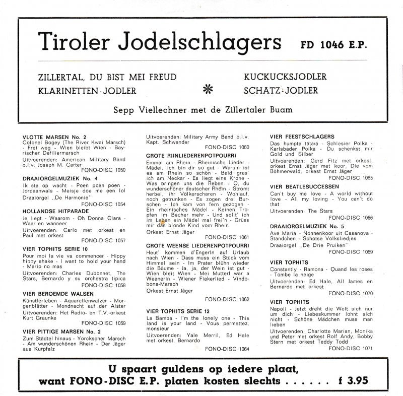 Sepp Viellechner Und Die Zillertaler Buam - Tiroler Jodelschlagers 24061 Vinyl Singles EP Vinyl Goed / Hoes Goed