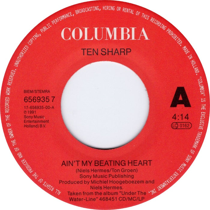 Ten Sharp - Ain't My Beating Heart 11585 Vinyl Singles Vinyl Goed / Hoes Goed