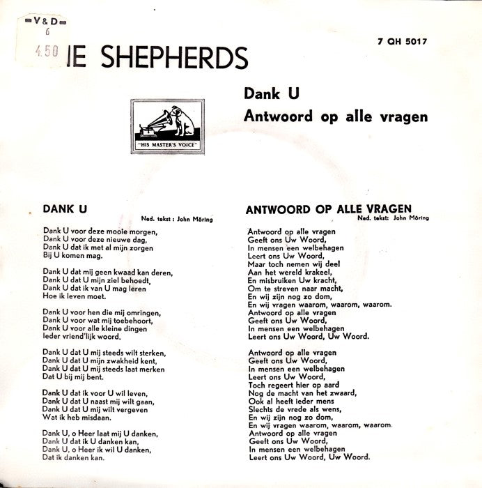 Shepherds - Dank U 18237 Vinyl Singles Vinyl Goed / Hoes Goed