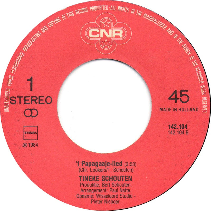 Tineke Schouten - Vakantie Is Nie Alles 12784 Vinyl Singles Vinyl Goed / Hoes Goed