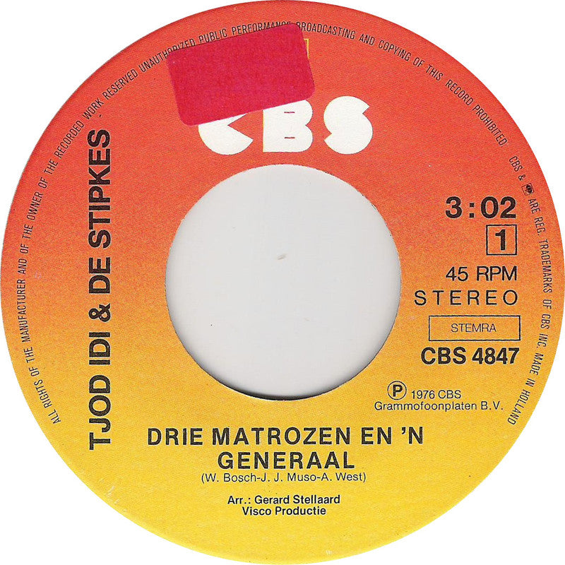Tjot Idi En De Stipkes - Drie Matrozen En 'n Generaal 40580 Vinyl Singles Vinyl Goed / Hoes Goed