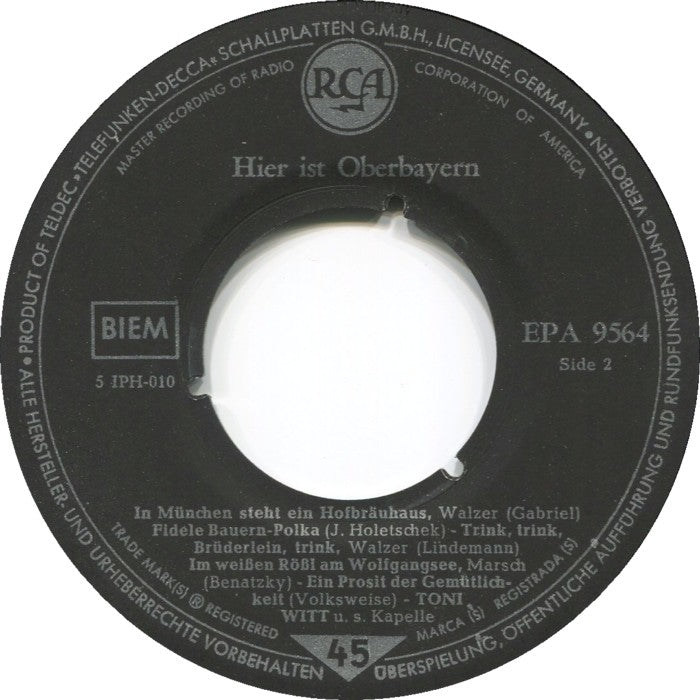 Toni Witt Und Seine Kapelle - Hier Ist Oberbayern 13502 Vinyl Singles EP Vinyl Goed / Hoes Goed