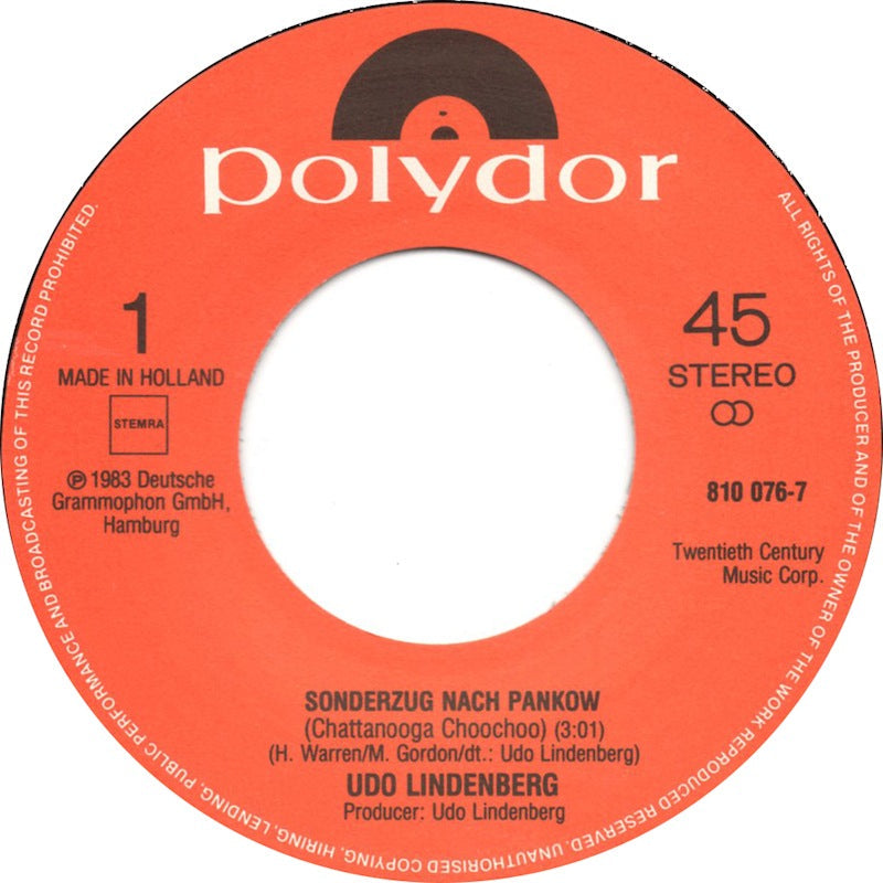 Udo Lindenberg - Sonderzug Nach Pankow 31985 Vinyl Singles Vinyl Goed / Hoes Goed