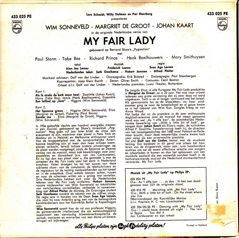 Wim Sonneveld, Margriet De Groot & Johan Kaart - My Fair Lady 2 40008 Vinyl Singles Vinyl Goed / Hoes Goed