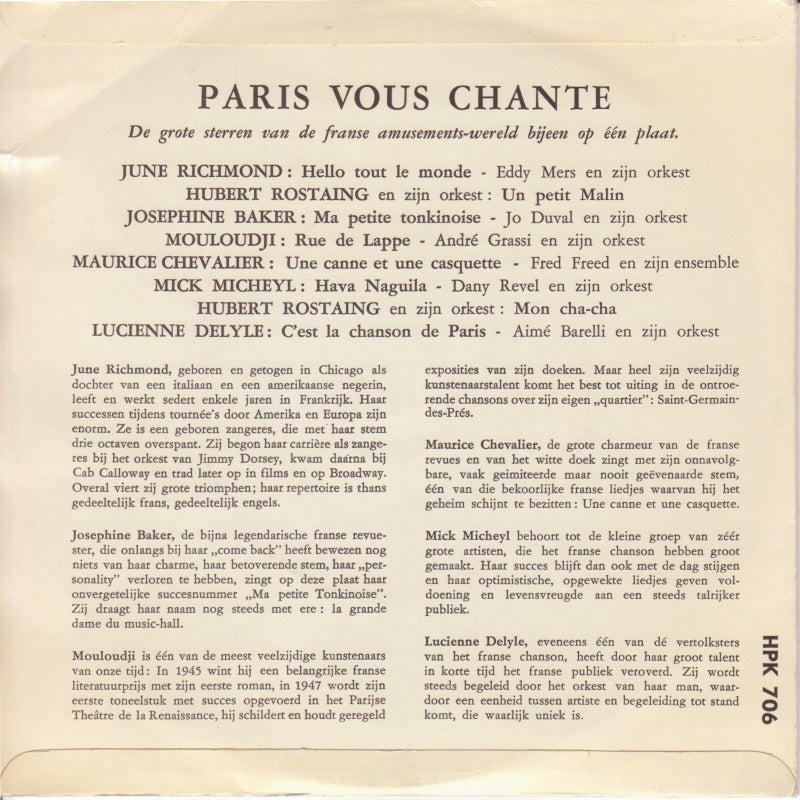 Various - Paris Vous Chante 17867 Vinyl Singles EP Vinyl Goed / Hoes Goed