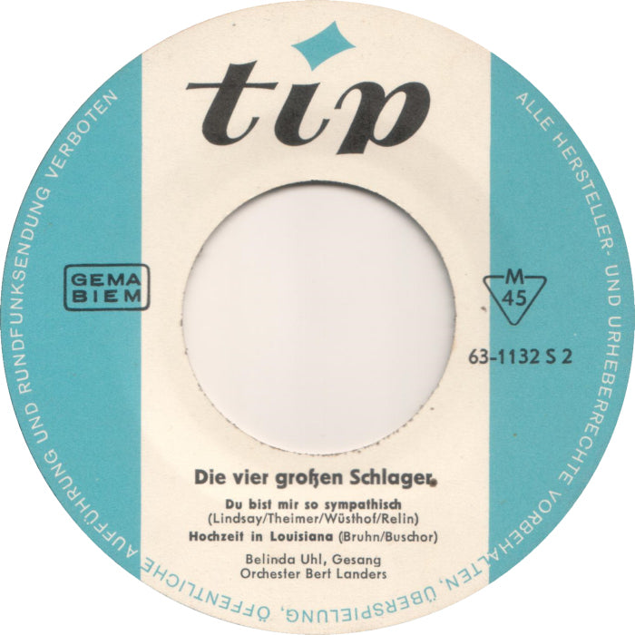 Various - 4 Grose Schlager 11031 Vinyl Singles EP Vinyl Goed / Hoes Goed