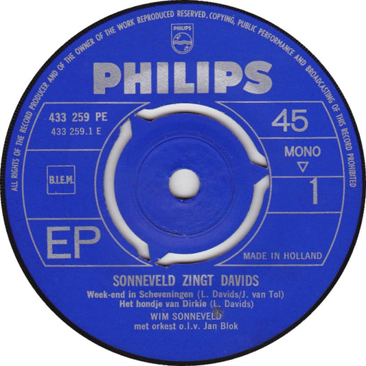 Wim Sonneveld - Sonneveld Zingt Davids 29760 Vinyl Singles EP Vinyl Goed / Hoes Goed