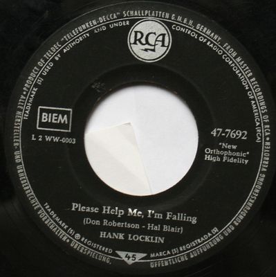 Hank Locklin - Please Help Me, I'm Falling Vinyl Singles Vinyl Zeer Goed / Hoesje Generic "VINYLSINGLES.NL"