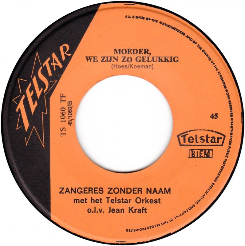 Zangeres Zonder Naam - Bloemen Aan Moeder Vinyl Singles Vinyl Goed / Hoes Goed