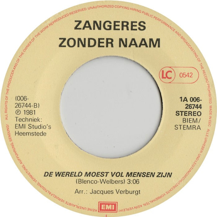 Zangeres Zonder Naam - Ik Geloof 16631 Vinyl Singles Vinyl Goed / Hoes Goed