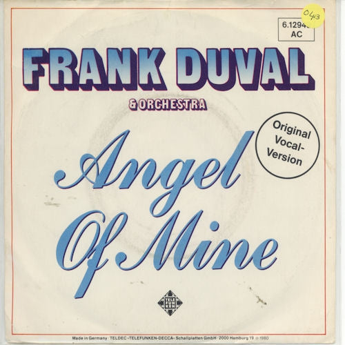 Frank Duval & Orchestra - Angel Of Mine 39322 Vinyl Singles Vinyl Zeer Goed / Hoesje Goed "VINYLSINGLES.NL"