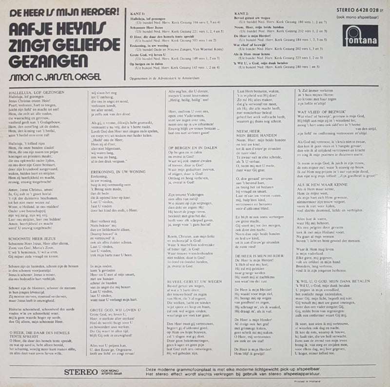 Aafje Heynis - Aafje Heynis Zingt Geliefde Gezangen (LP) 49295 Vinyl LP JUKEBOXSINGLES.NL   