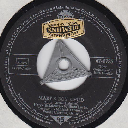 Harry Belafonte - Mary's Boy Child Vinyl Singles Vinyl Zeer Goed / Hoesje Generic "VINYLSINGLES.NL"