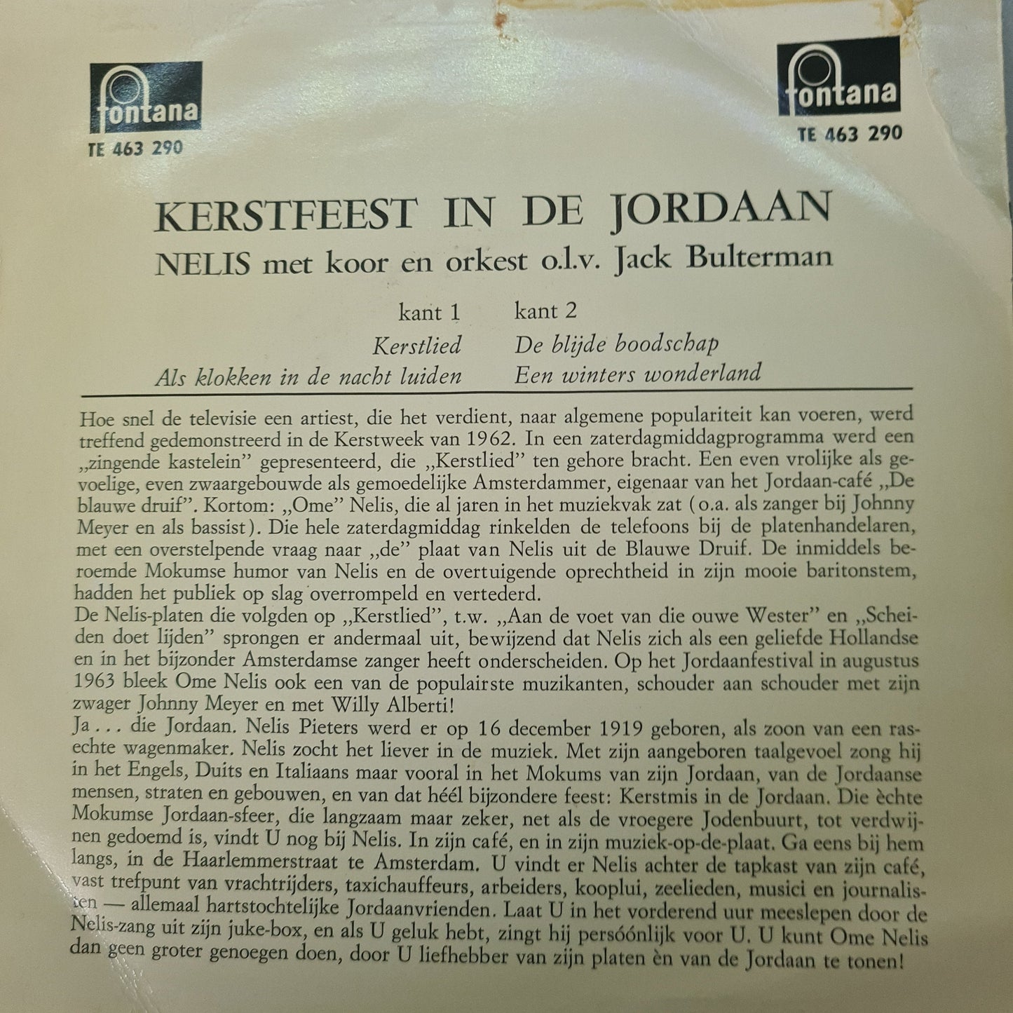 Nelis - Kerstfeest In De Jordaan 32484 Vinyl Singles EP Vinyl Goed / Hoes Goed