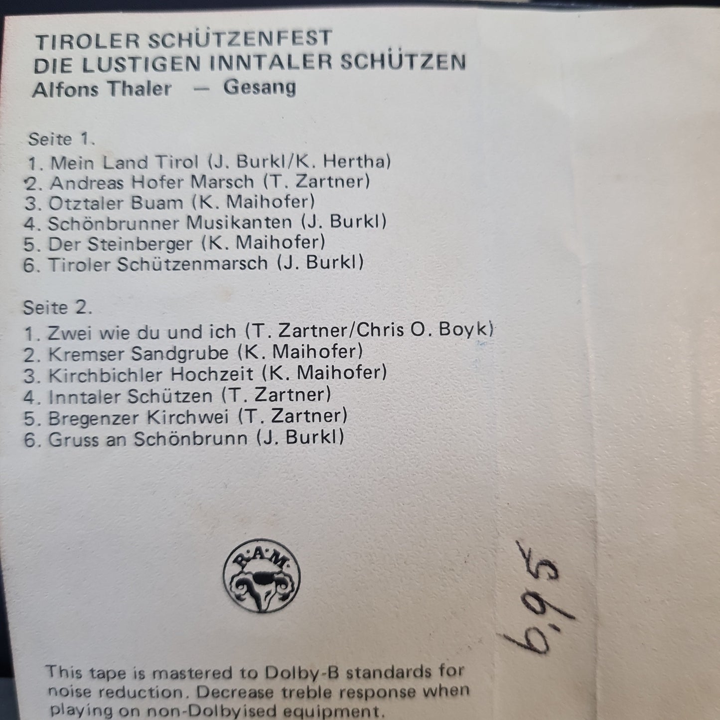 Lustigen Inntaler Schutzen - Tiroler Schutzenfest (Cassette) Cassettebandjes Vinyl Goed / Hoes Goed