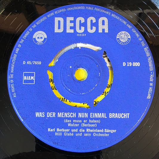 Karl Berbuer - Jedem Dierche Sie Pläsierche! Vinyl Singles Vinyl Zeer Goed / Hoesje Goed "VINYLSINGLES.NL"