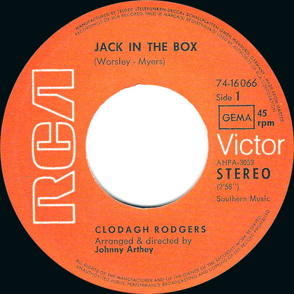 Clodagh Rodgers - Jack In The Box 12021 Vinyl Singles Vinyl Zeer Goed / Hoesje Goed "VINYLSINGLES.NL"