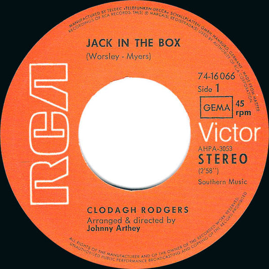 Clodagh Rodgers - Jack In The Box 12021 Vinyl Singles Vinyl Zeer Goed / Hoesje Goed "VINYLSINGLES.NL"