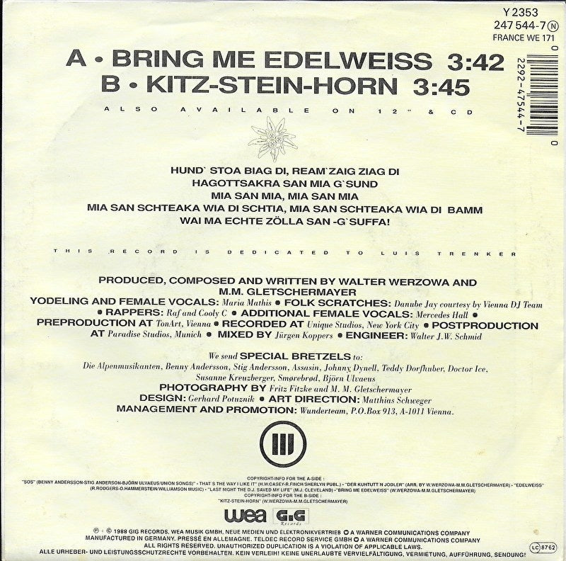 Edelweiss - Bring Me Edelweiss 30664 Vinyl Singles Vinyl Zeer Goed / Hoesje Goed "VINYLSINGLES.NL"