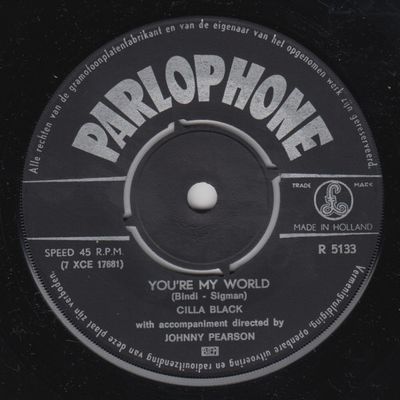 Cilla Black - You're My World Vinyl Singles Vinyl Zeer Goed / Hoesje Generic "VINYLSINGLES.NL"
