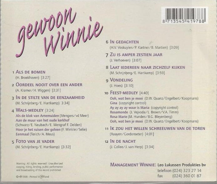 Winnie - Gewoon Winnie (CD) 70512 Compact Disc Goede Staat