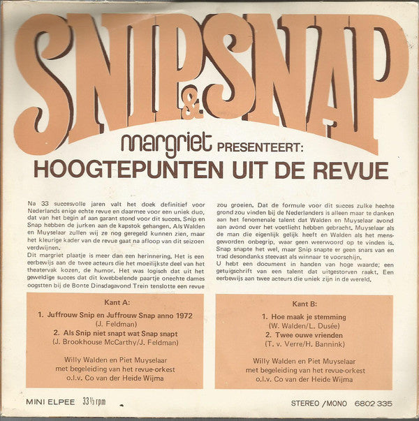 Snip & Snap - Hoogtepunten Uit De Revue (EP) 01358 Vinyl Singles EP Hoes: Goede Staat / Vinyl: Goede Staat   