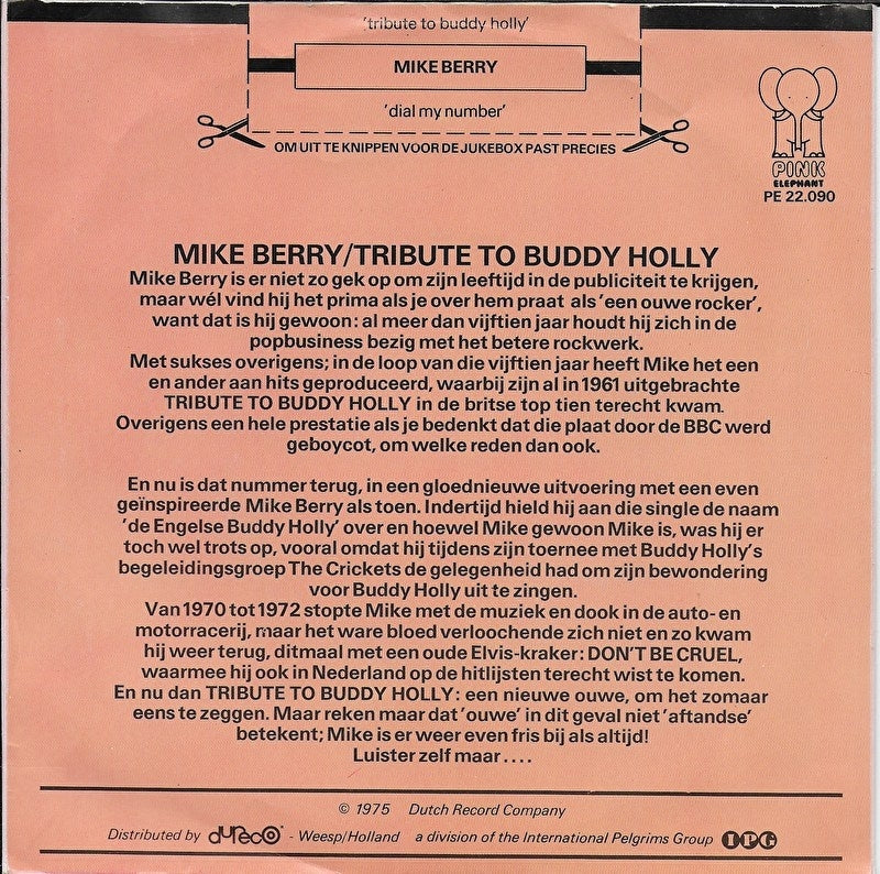 Mike Berry - Tribute to Buddy Holly 07976 Vinyl Singles Vinyl Goed / Hoes Goed