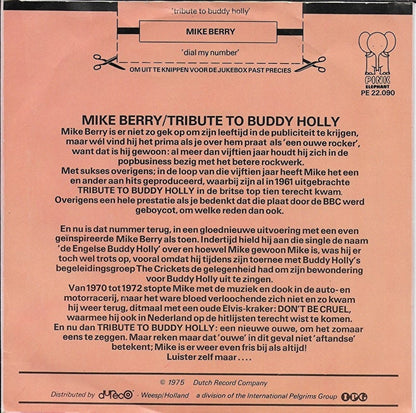 Mike Berry - Tribute to Buddy Holly 07976 Vinyl Singles Vinyl Goed / Hoes Goed