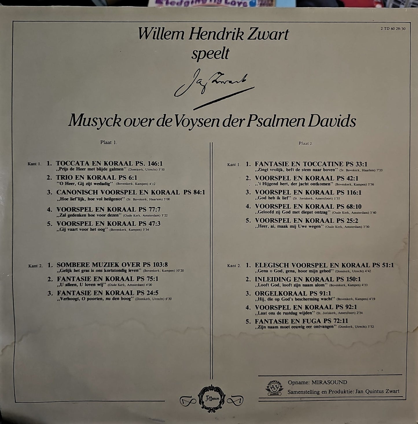 Willem Hendrik Zwart - Speelt Jan Zwart (LP) 50750 Vinyl LP Dubbel Vinyl Goed / Hoes Goed