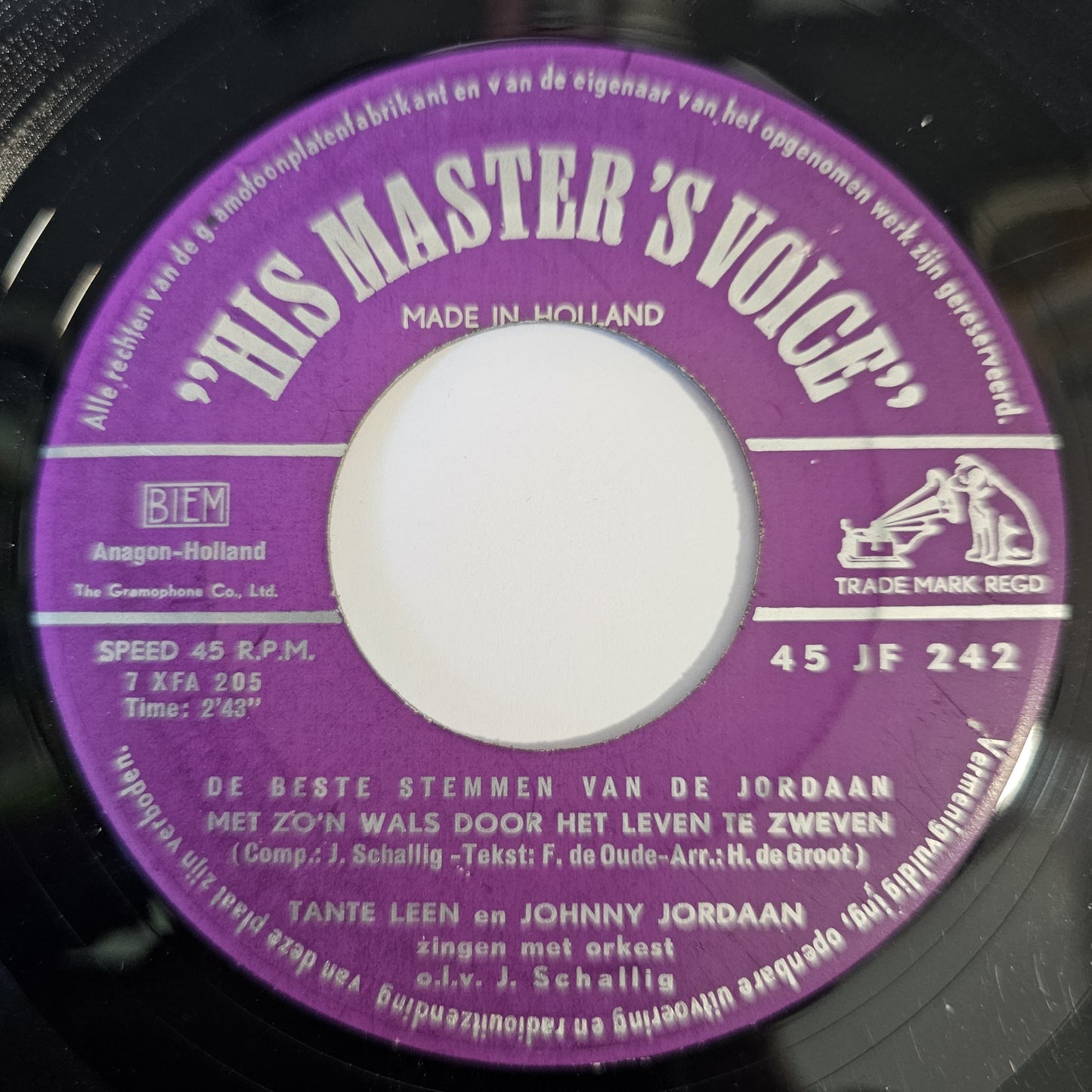 Tante Leen En Johnny Jordaan - Met Zo’n Wals Door Het Leven Te Zweven 40859 Vinyl Singles Vinyl Goed / Hoes Goed