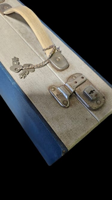 LP Koffer Blauw/Grijs Accessoires Goede Staat