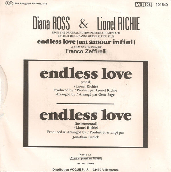 Diana Ross & Lionel Richie - Endless Love 42111 Vinyl Singles Vinyl Goed / Hoes Goed