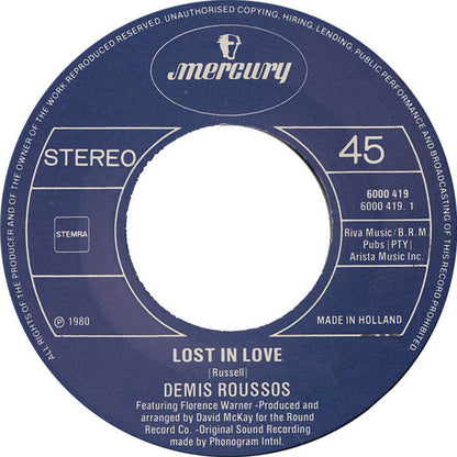Demis Roussos - Lost In Love 41289 Vinyl Singles Vinyl Zeer Goed / Hoesje Goed "VINYLSINGLES.NL"