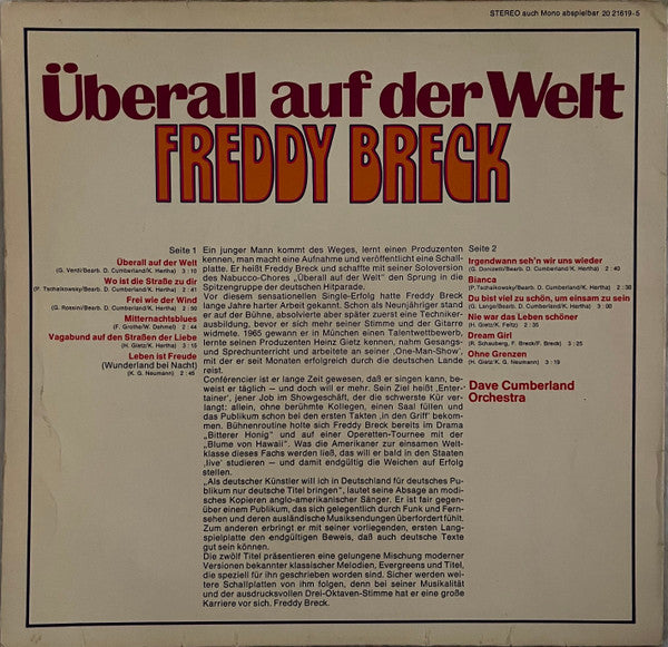 Freddy Breck - Überall Auf Der Welt (LP) Vinyl LP Vinyl (VG) <br> Hoes (G+)