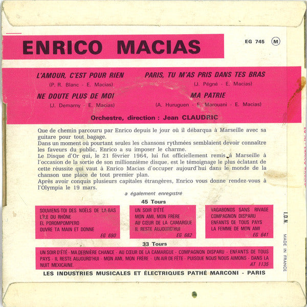 Enrico Macias - L'amour, C'est Pour Rien 42757 Vinyl Singles EP Vinyl Goed / Hoes Goed