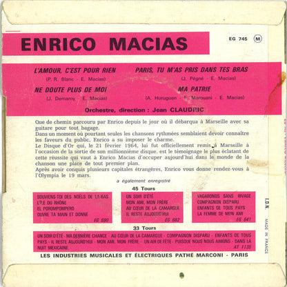 Enrico Macias - L'amour, C'est Pour Rien 42757 Vinyl Singles EP Vinyl Goed / Hoes Goed