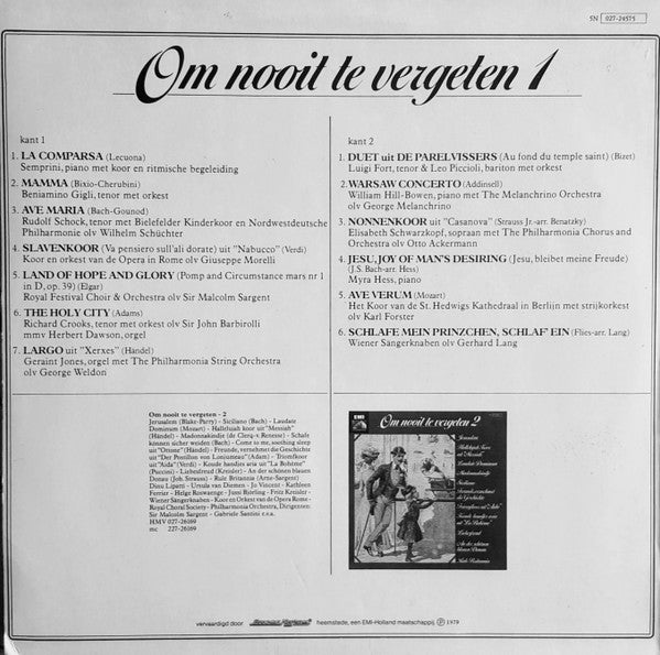 Various - Om Nooit Te Vergeten 1 (LP) 42900 Vinyl LP JUKEBOXSINGLES.NL   