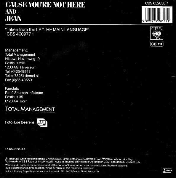 René Shuman - Cause You're Not Here 18518 Vinyl Singles Vinyl Goed / Hoes Goed