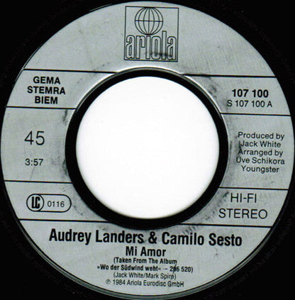 Audrey Landers & Camilo Sesto - Mi Amor Vinyl Singles Vinyl Zeer Goed / Hoesje Goed "VINYLSINGLES.NL"